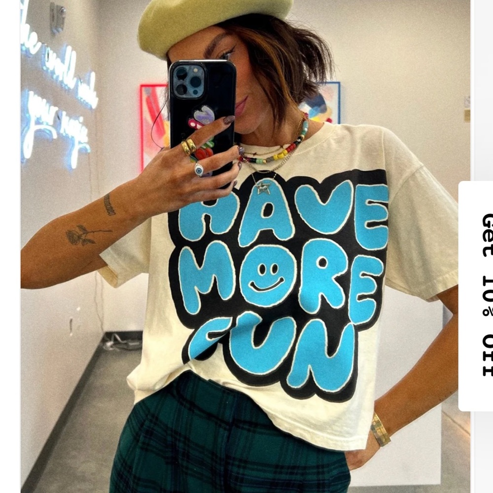 Dressed in LALA Cream and Blue Graphic Tee